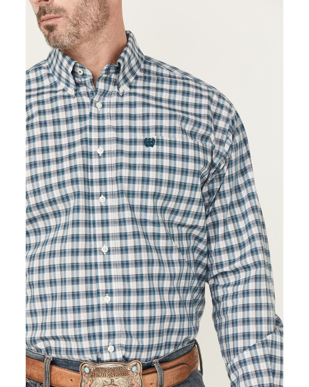 Image #3 - Cinch Men's Plaid Print Long Sleeve Button-Down Western Shirt, Cream, hi-res