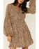 Very J Women's Leopard Long Sleeve Tiered Mini Dress, Tan, hi-res