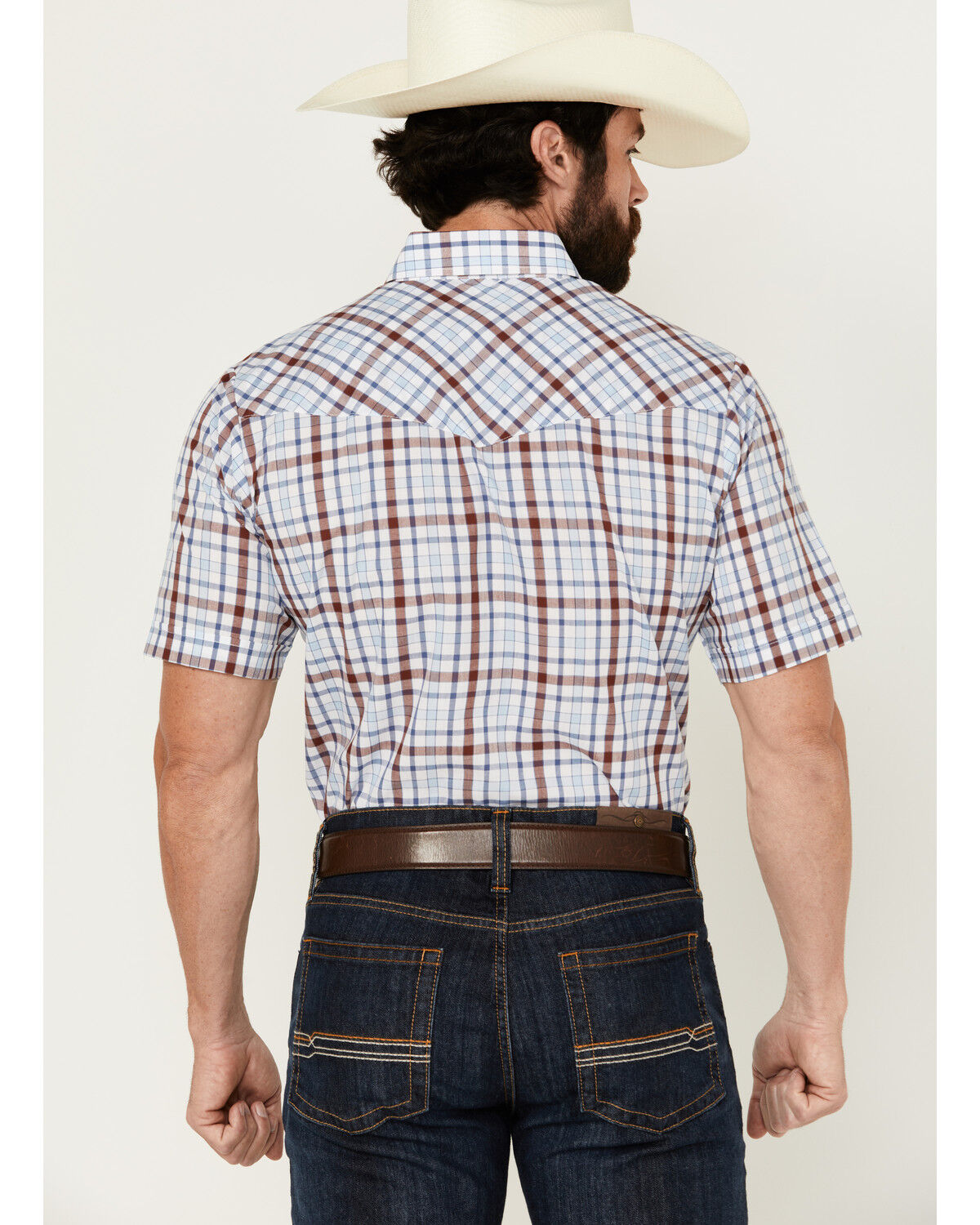 Image #4 - Ely Walker Men's Plaid Print Short Sleeve Pearl Snap Western Shirt, White, hi-res