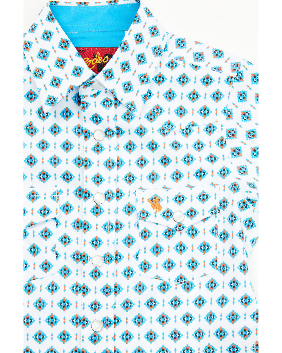 Image #2 - Rodeo Clothing Boys' Little Southwestern Print Short Sleeve Snap Stretch Western Shirt, White, hi-res