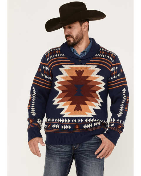 Image #1 - Cinch Men's Southwestern Pullover Knit Sweater, Navy, hi-res