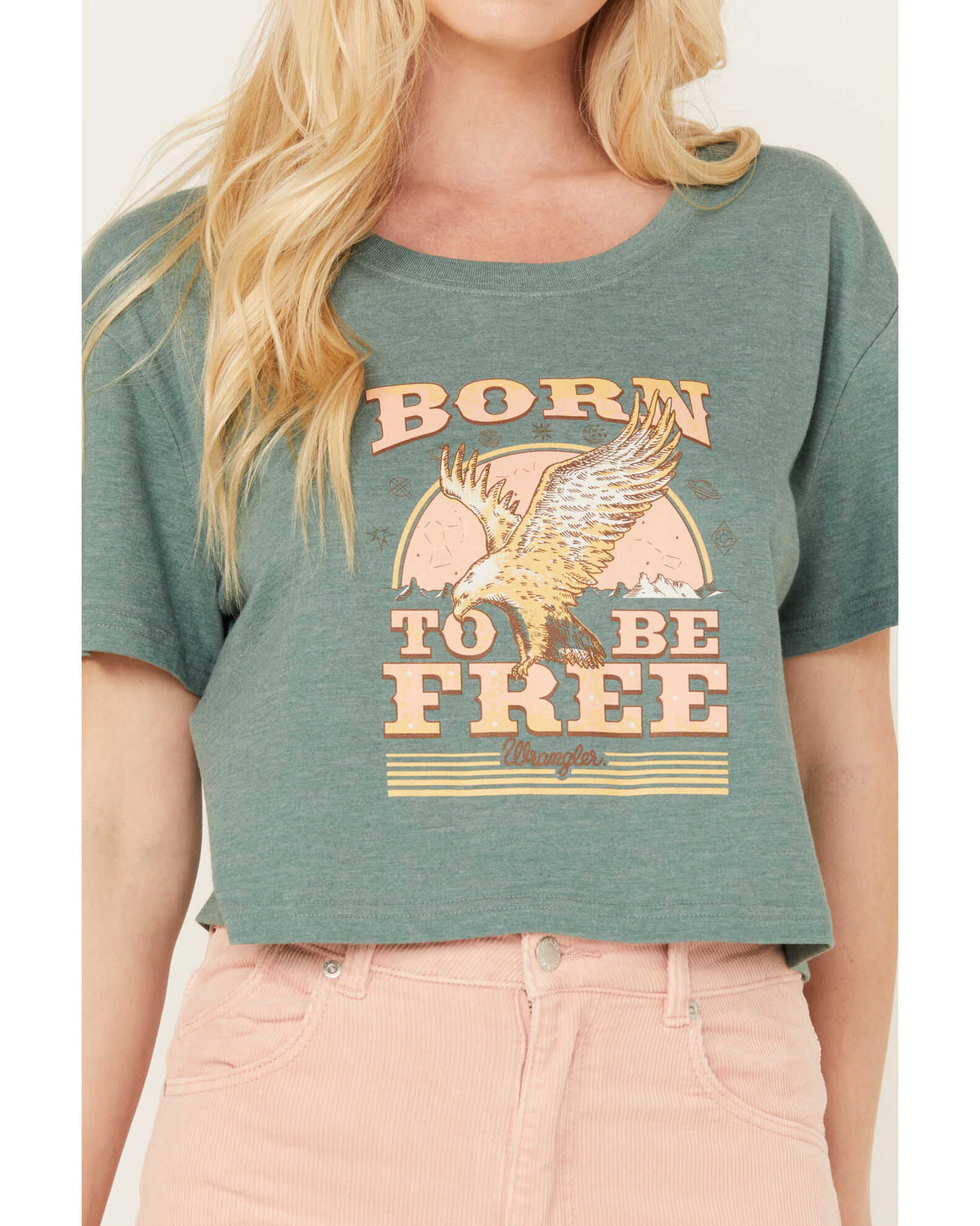 Image #3 - Wrangler Women's Born To Be Free Short Sleeve Cropped Graphic Tee, Sage, hi-res