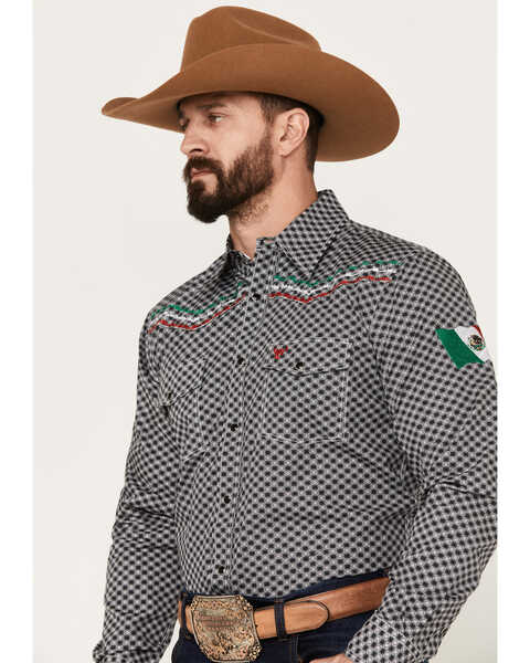 Image #2 - Cowboy Hardware Men's Rolodex Geo Print Mexico Embroidered Long Sleeve Snap Western Shirt, Black, hi-res
