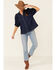 Free People Women's Suhrie Denim Short Sleeve Top , Dark Blue, hi-res
