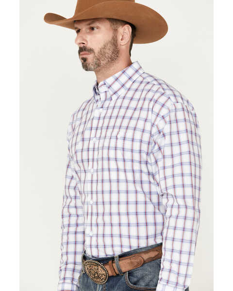 Image #2 - George Strait by Wrangler Men's Plaid Print Long Sleeve Button-Down Western Shirt - Tall , White, hi-res