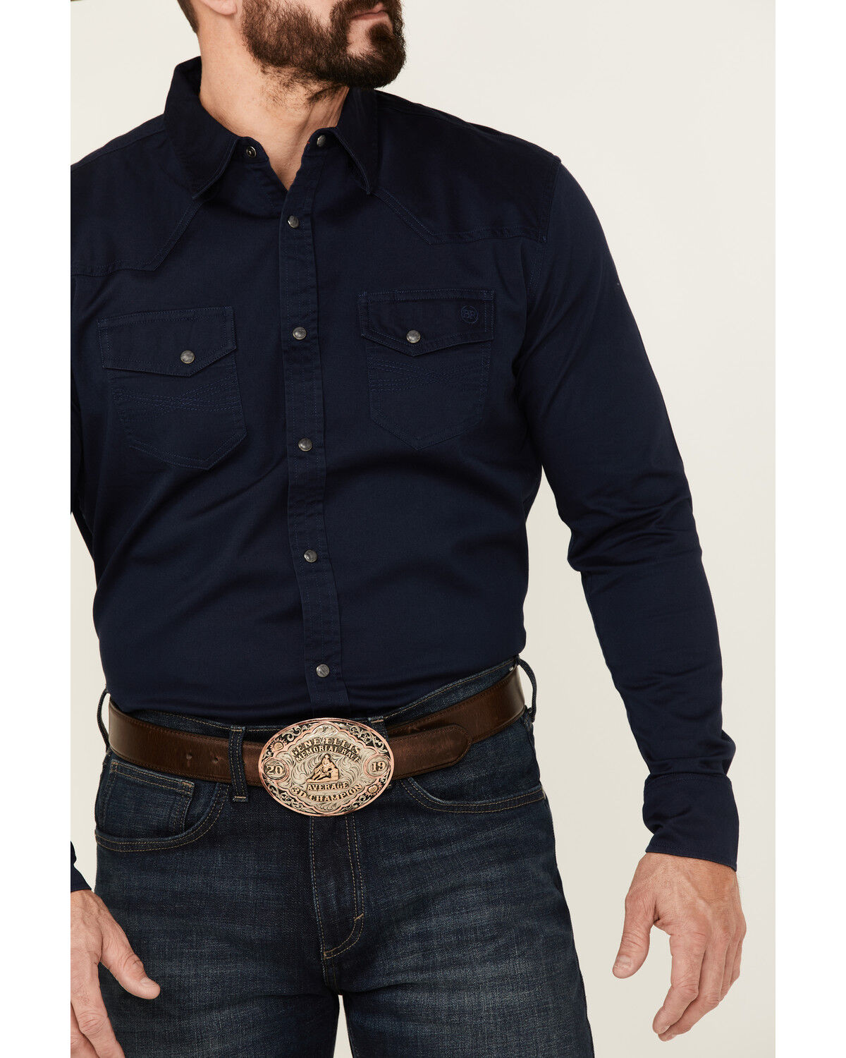 Image #4 - Blue Ranchwear Men's Heavy Twill Long Sleeve Snap Stretch Western Shirt, Navy, hi-res