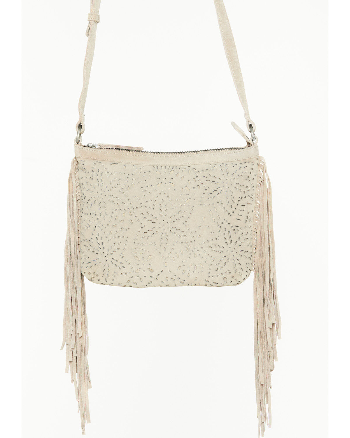 Image #1 - Shyanne Women's Avenly Floral Perforated Suede Crossbody Bag, Tan, hi-res