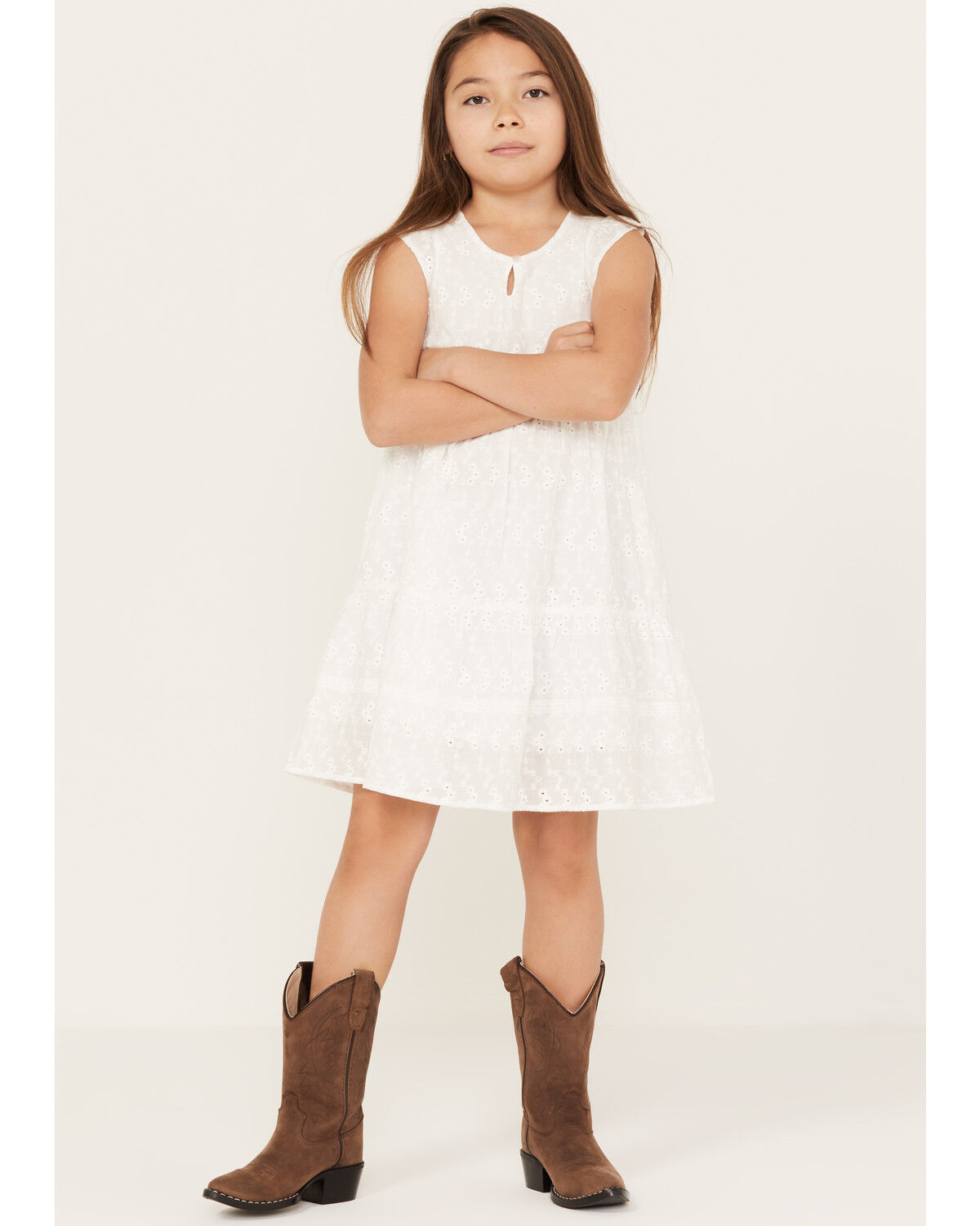Image #1 - Shyanne Girls' Eyelet Western Dress, White, hi-res