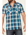 Pendleton Men's Turquoise Frontier Small Plaid Short Sleeve Snap Western Shirt , Turquoise, hi-res