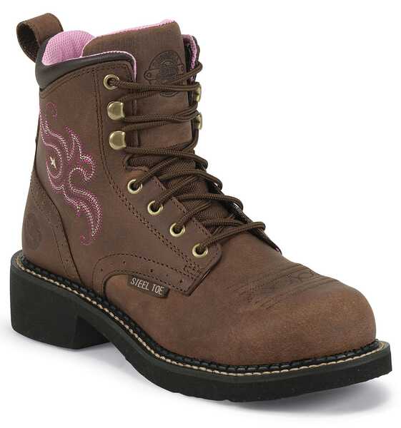 Justin Gypsy Women's 6" Katerina Aged Bark Lace-Up EH Work Boots - Steel Toe, , hi-res