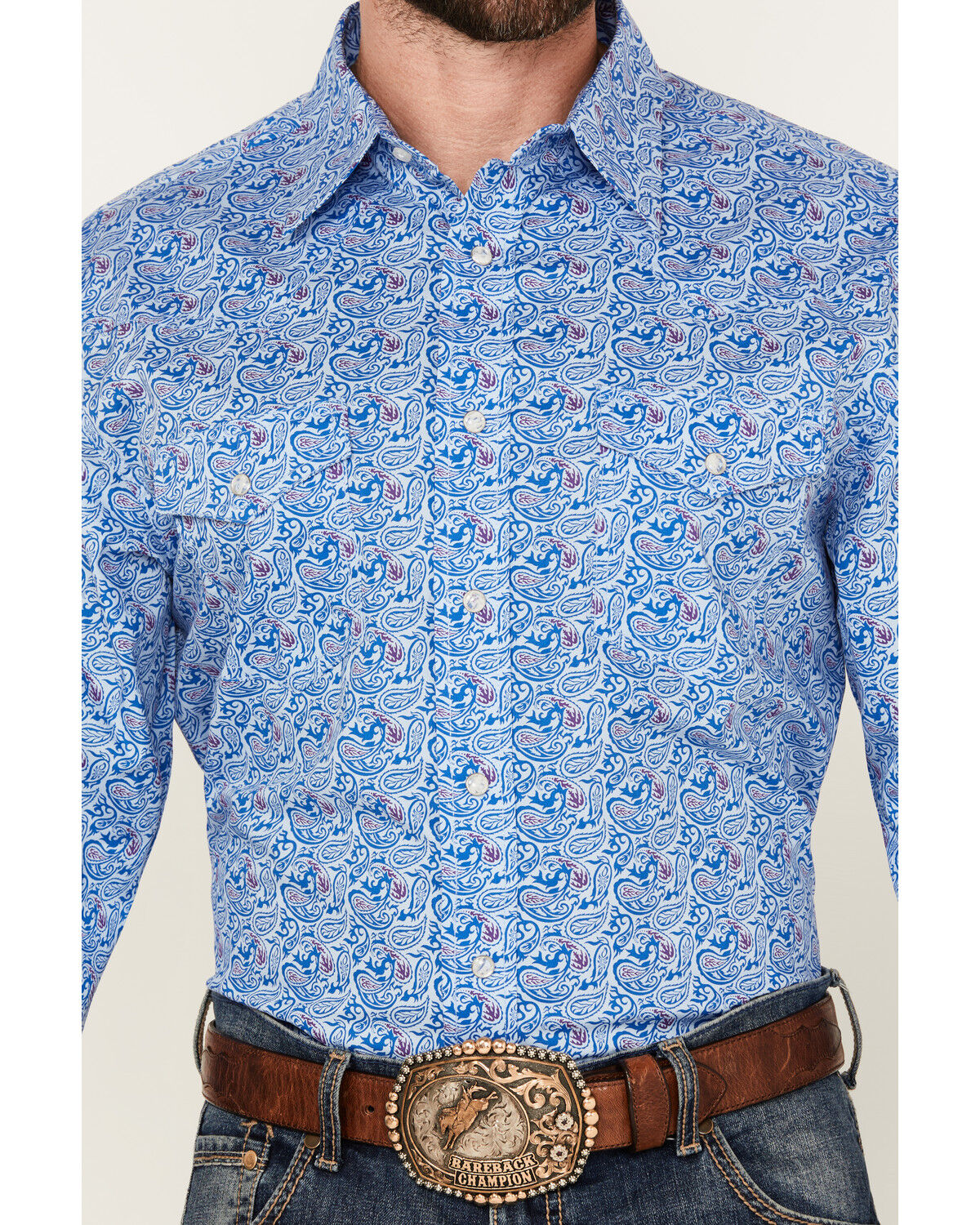 Image #3 - Wrangler 20X Men's Paisley Print Long Sleeve Snap Stretch Western Shirt - Tall, Blue, hi-res