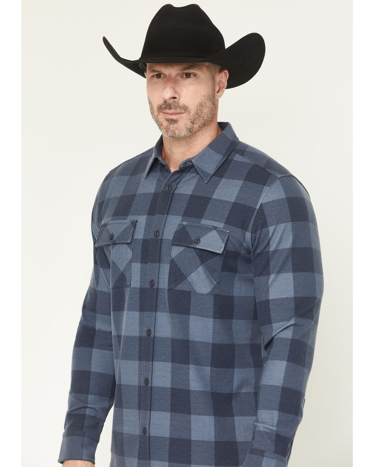 Image #2 - Brothers and Sons Men's Kent Plaid Print Long Sleeve Button-Down Stretch Western Shirt, Indigo, hi-res