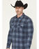 Image #2 - Brothers and Sons Men's Kent Plaid Print Long Sleeve Button-Down Stretch Western Shirt, Indigo, hi-res