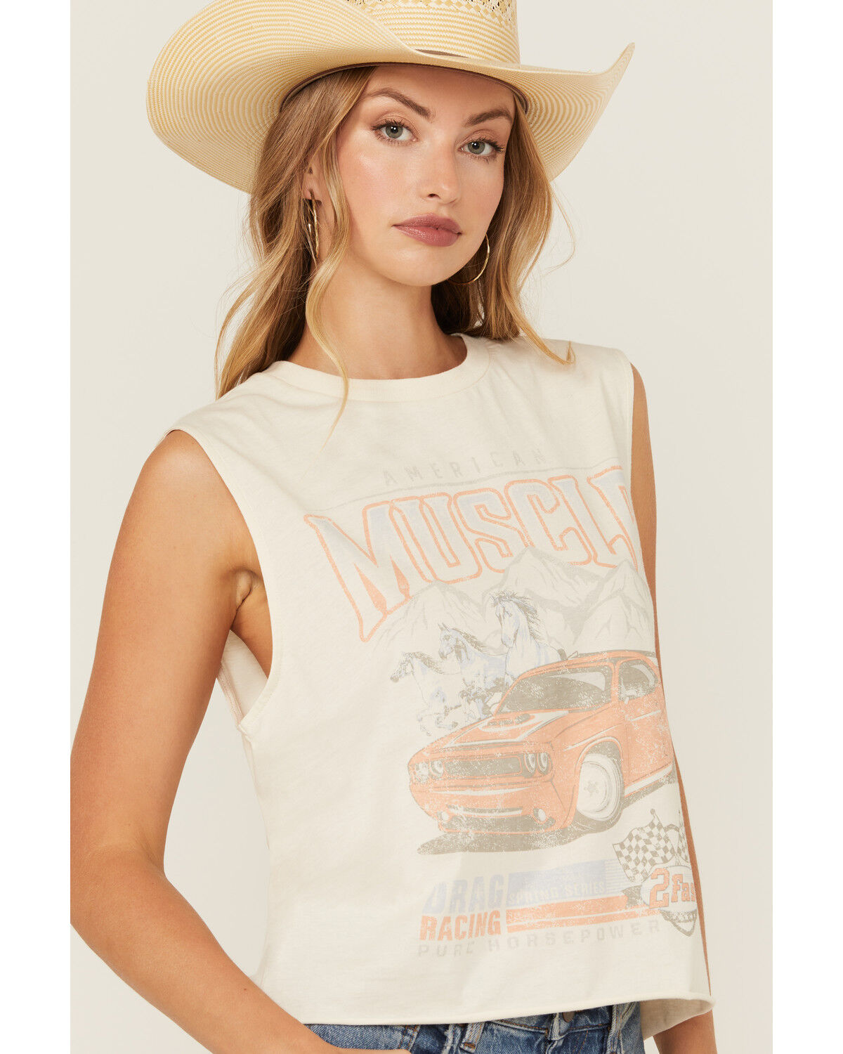 Image #2 - Youth in Revolt Women's Car Muscle Graphic Tank, Beige, hi-res