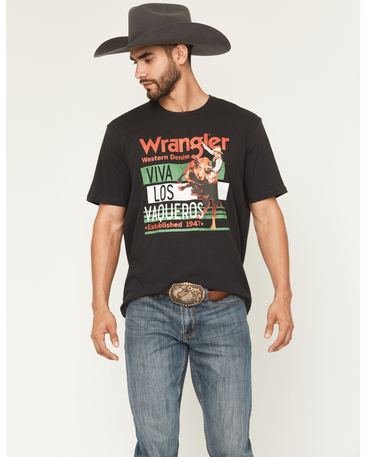 Image #1 - Wrangler Men's Viva Los Vaqueros Short Sleeve Graphic T-Shirt, Black, hi-res