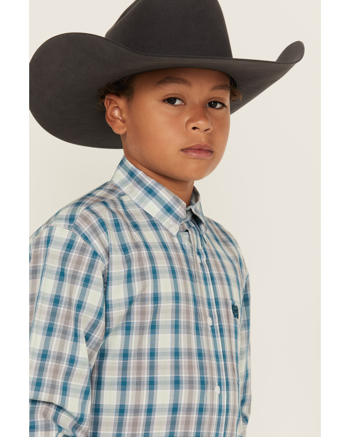 Image #2 - Cinch Boys' Plaid Print Long Sleeve Button-Down Western Shirt, Blue, hi-res