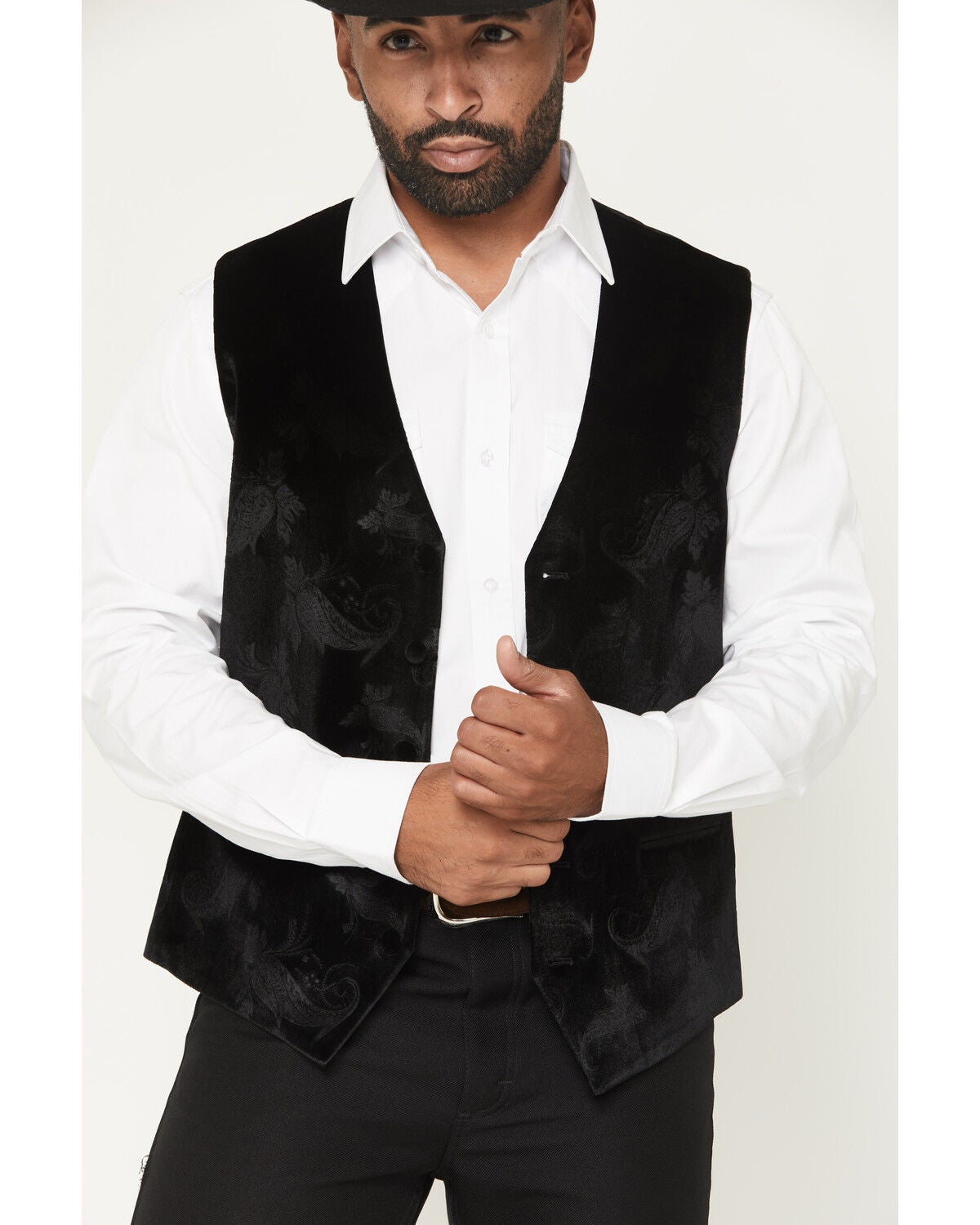 Image #3 - Cody James Men's Velvet Paisley Print Western Dress Vest, Black, hi-res