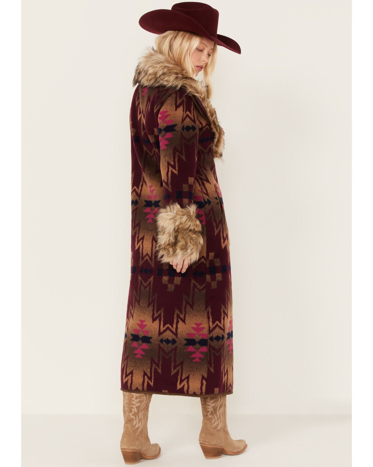 Image #4 - Tasha Polizzi Women's Southwestern Print Faux Fur Adirondack Blanket Coat, , hi-res