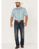Image #2 - Panhandle Select Men's Serape Striped Print Short Sleeve Pearl Snap Western Shirt , Aqua, hi-res