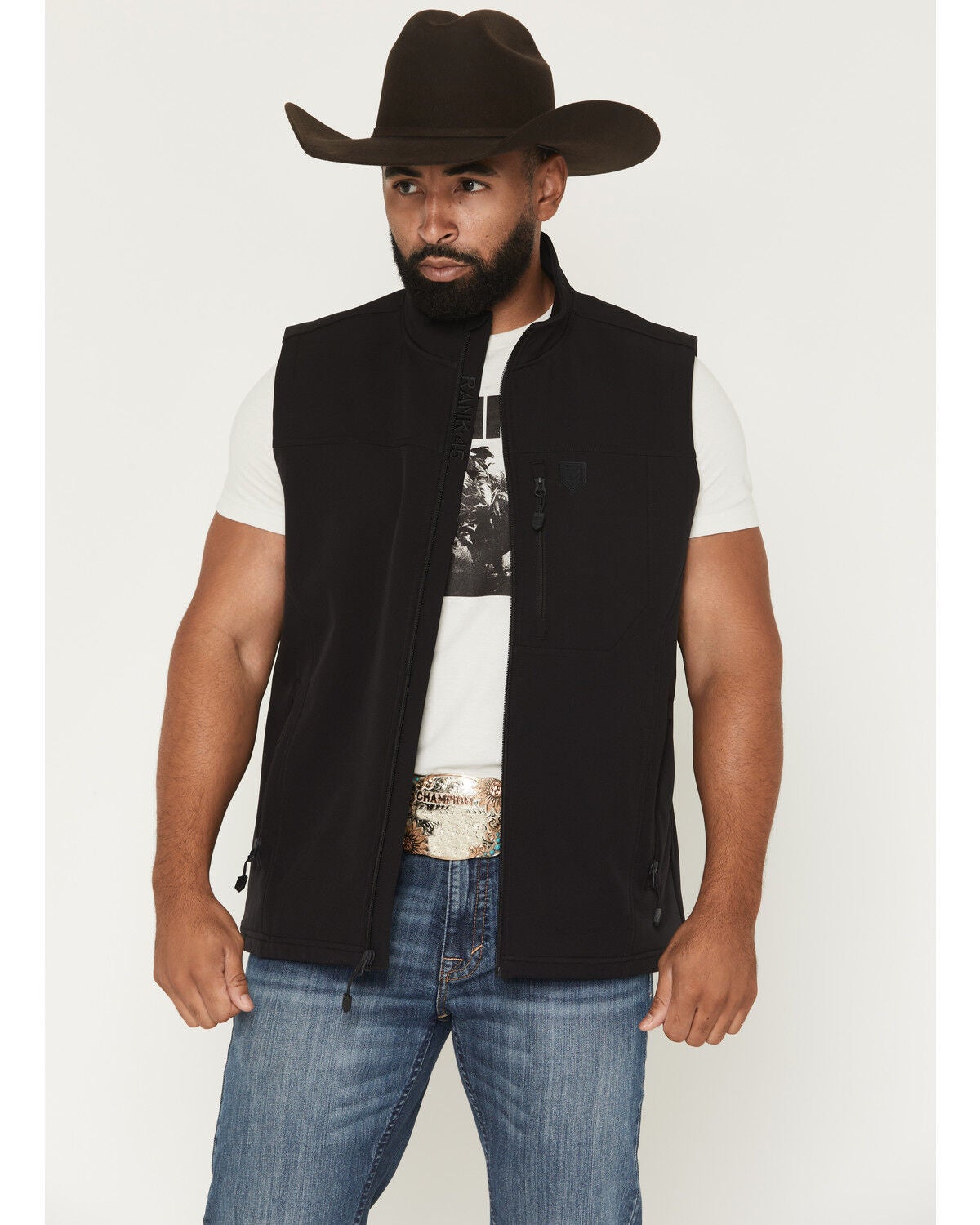 RANK 45&reg; Men's Ralington Softshell Vest, Black, hi-res