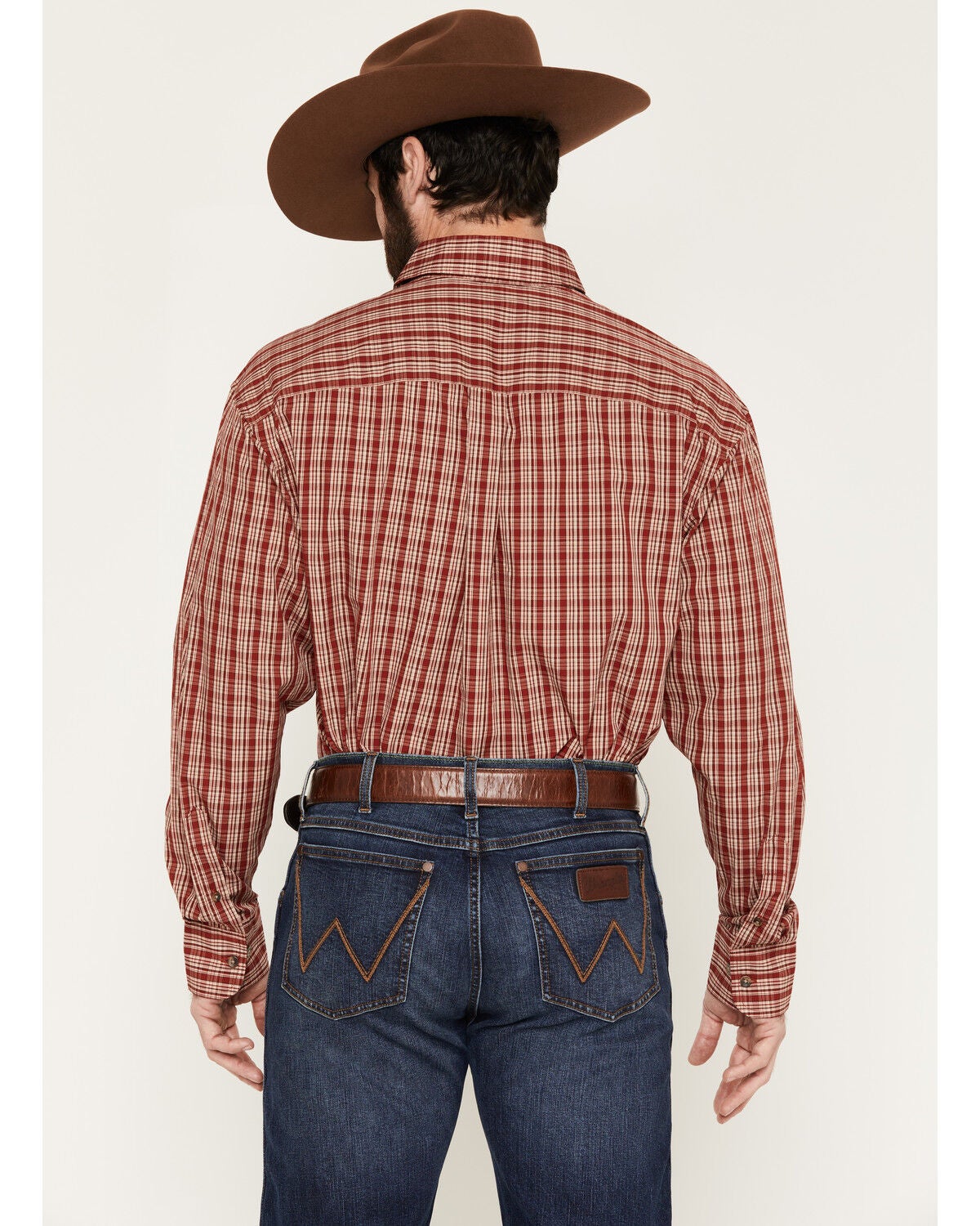 Image #4 - Wrangler Men's Classic Plaid Print Long Sleeve Button-Down Western Shirt, Red, hi-res