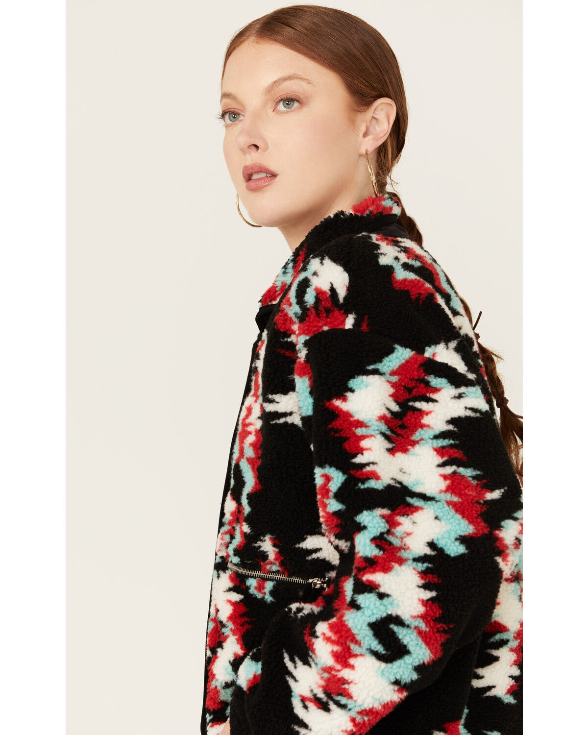 Image #2 - Rock & Roll Denim Women's Southwestern Print Fleece Jacket, Black, hi-res