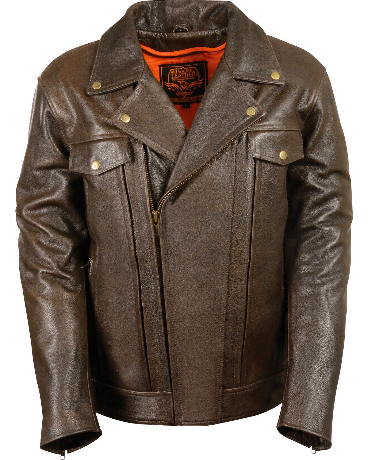 Milwaukee Leather Men's Brown Utility Pocket MC Jacket, Brown, hi-res