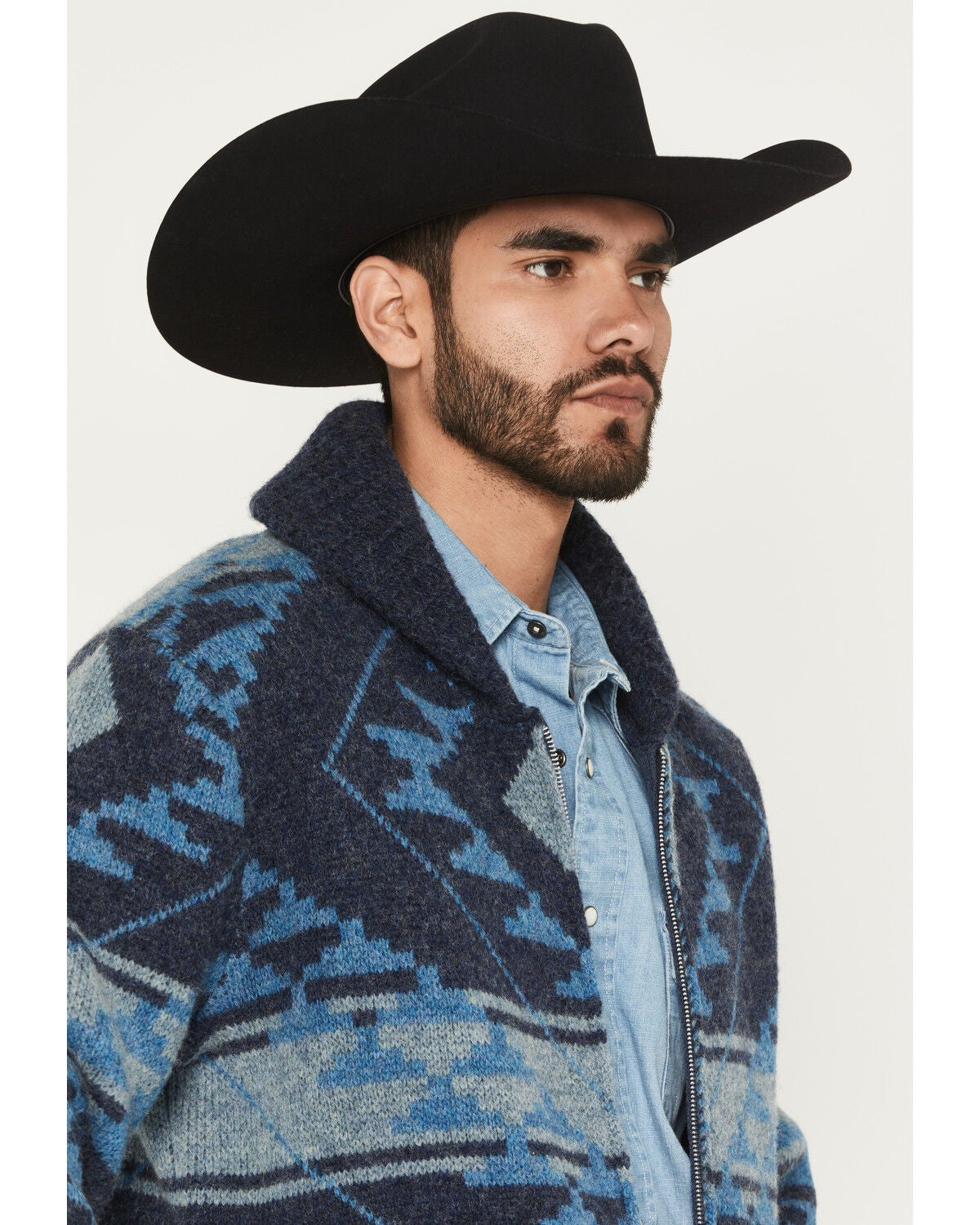 Image #2 - Cody James Men's Carson Southwestern Print Full Zip Wool Sweater, Navy, hi-res
