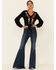 Image #2 - Rock & Roll Denim Women's Black Floral Embroidered Tie Front Long Sleeve Peasant Top , , hi-res