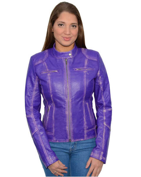 Milwaukee Leather Women's Sheepskin Scuba Style Moto Jacket, Purple, hi-res