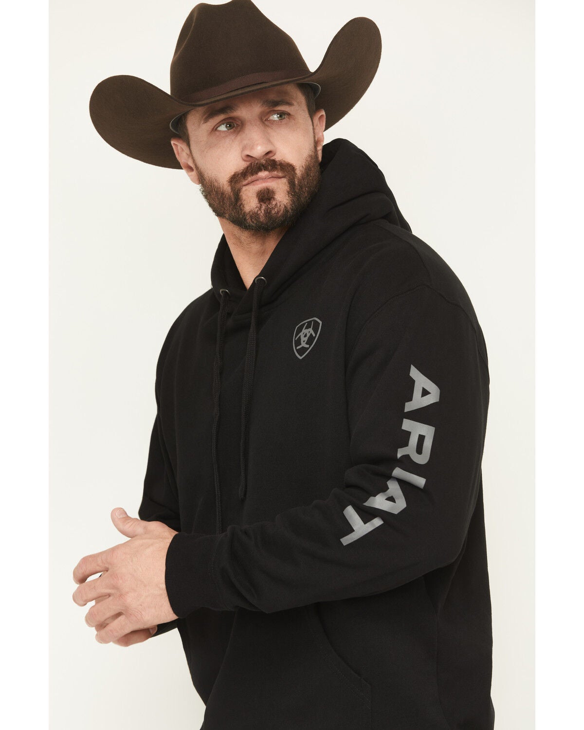 Image #2 - Ariat Men's Logo Graphic Hooded Sweatshirt - Tall, Black, hi-res