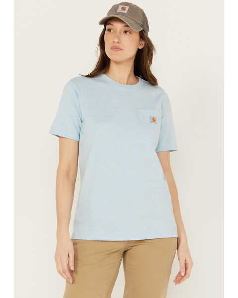 Image #1 - Carhartt Women's Loose Fit Heavyweight Short Sleeve Pocket T-Shirt, Heather Blue, hi-res