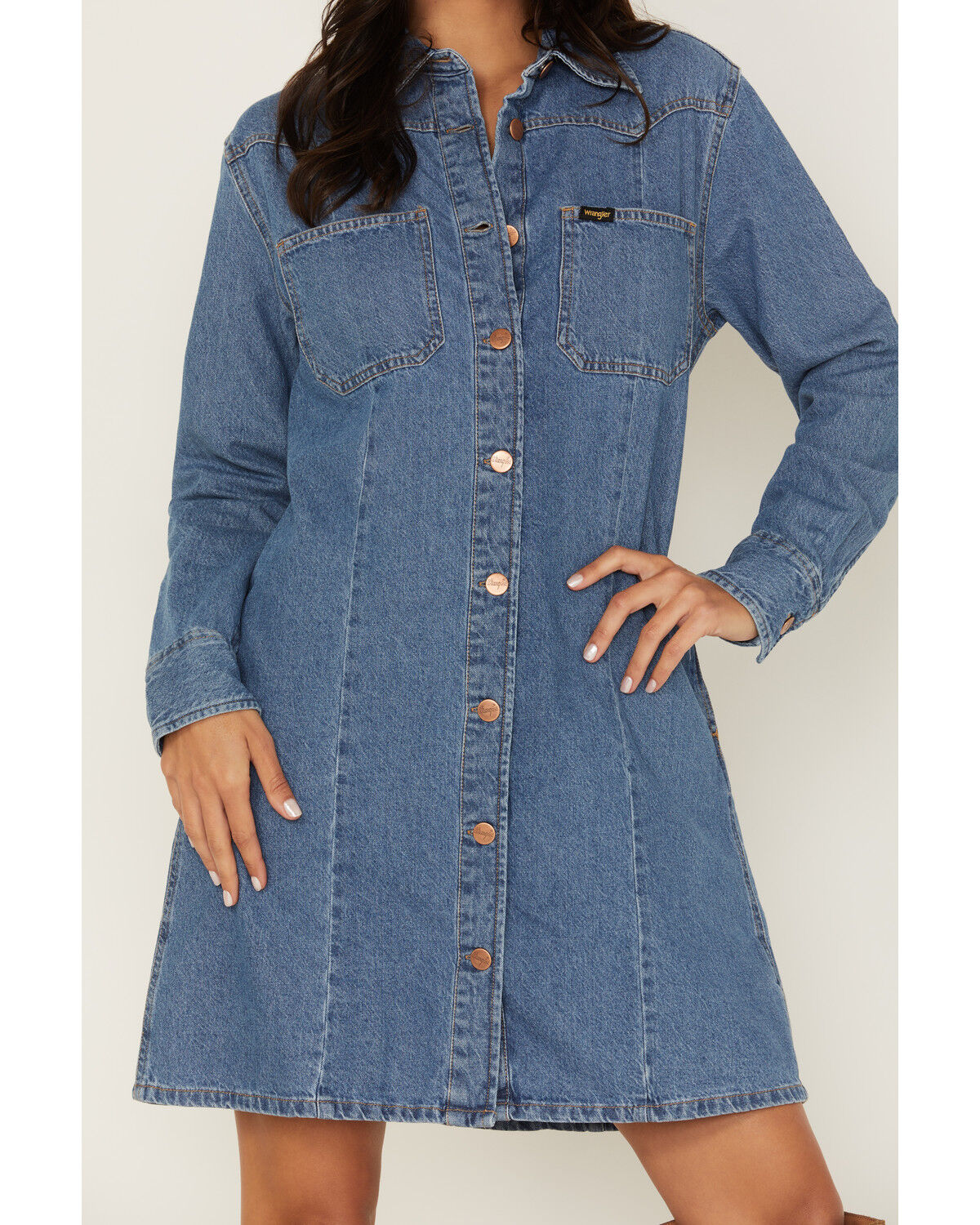 Image #3 - Wrangler Women's Denim Long Sleeve Western Mini Dress, Blue, hi-res