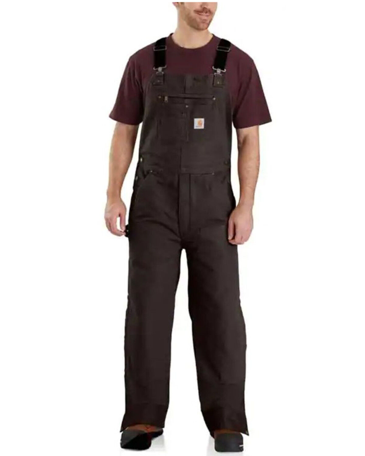 Image #1 - Carhartt Men's Quilt Lined Washed Bib Work Overalls, Brown, hi-res