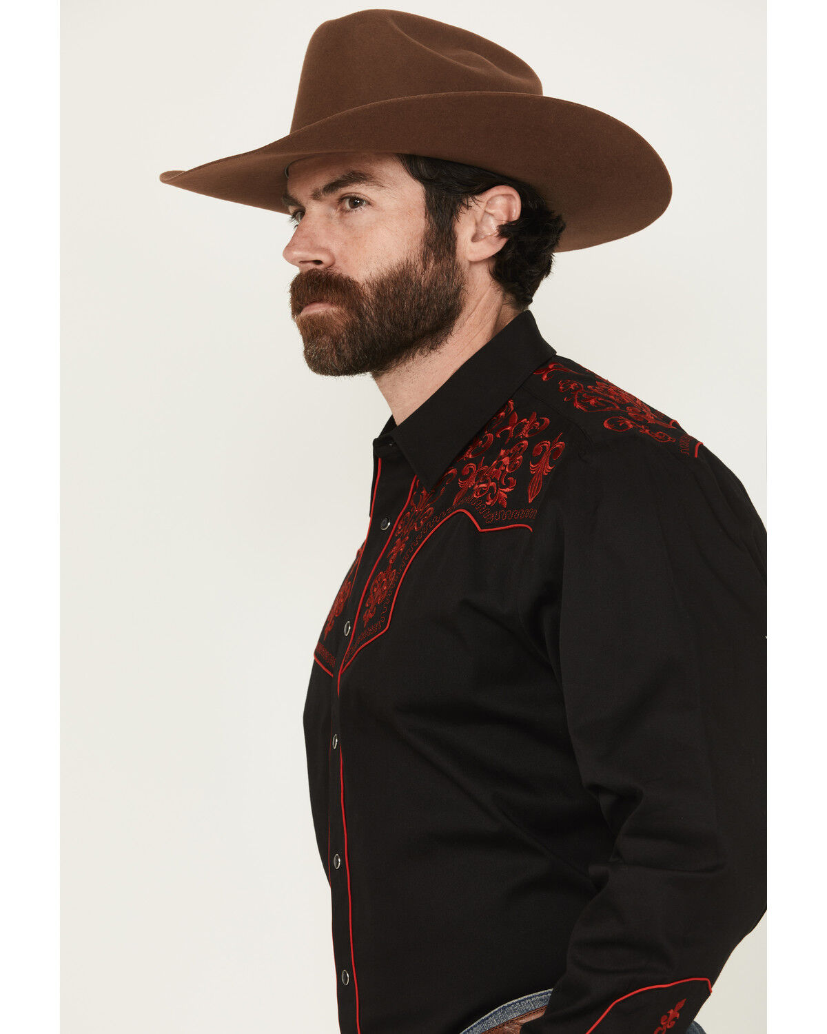 Image #2 - Rodeo Clothing Men's Embroidered Long Sleeve Snap Western Shirt, Black, hi-res