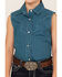 Rock & Roll Denim Girls' Horseshoe Print Sleeveless Pearl Snap Western Shirt, Turquoise, hi-res