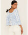 Skies are Blue Women's Gingham Smocked Peplum Top, Blue, hi-res