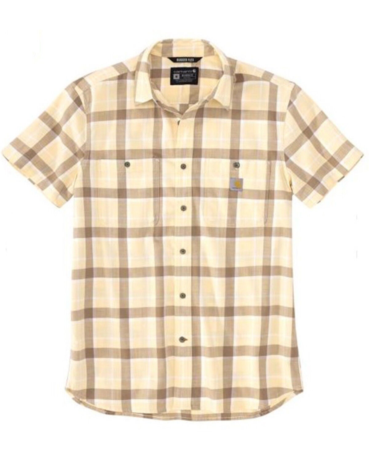 Carhartt Men's Rugged Flex&reg; Relaxed Fit Lightweight Plaid Print Short Sleeve Button-Down Stretch Work Shirt, Gold, hi-res