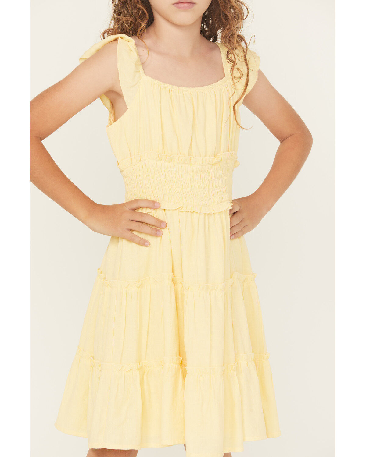 Image #3 - Ash & Violet Girls' Solid Ruffle Sleeve Dress, Yellow, hi-res