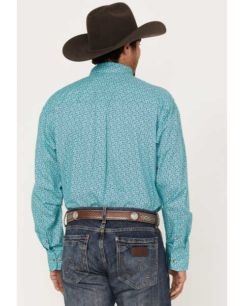 Image #4 - George Strait by Wrangler Men's Floral Print Long Sleeve Button-Down Western Shirt, Teal, hi-res
