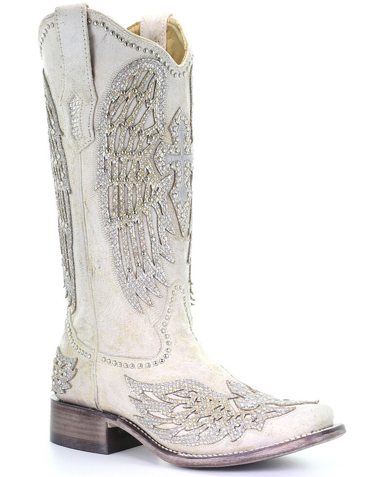 Corral Women's White Cross & Wings Western Boots - Square Toe, White, hi-res