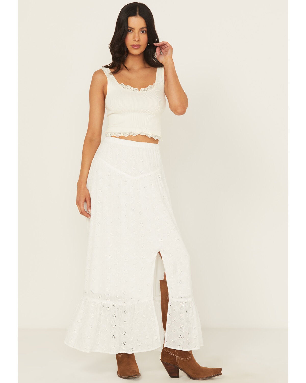 Shyanne Women's Eyelet Maxi Skirt, White, hi-res