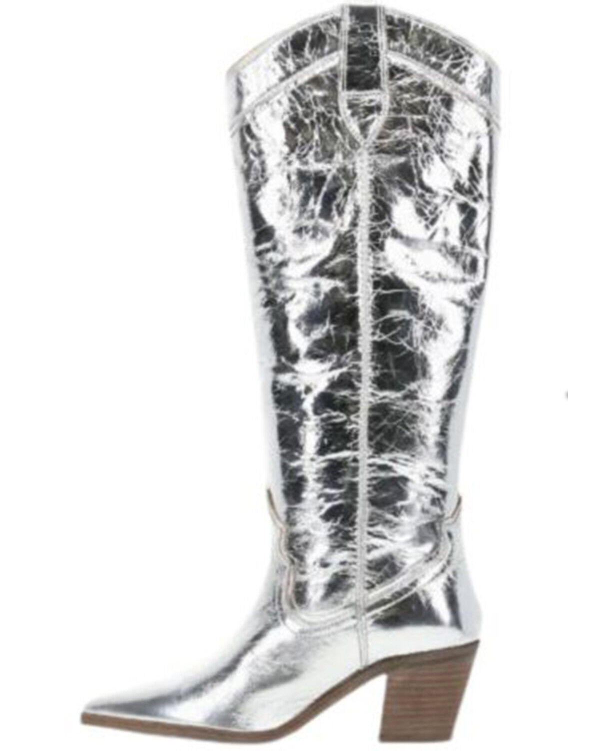 Image #3 - Frye Women's Sara Metallic Tall Western Boots - Round Toe, Silver, hi-res