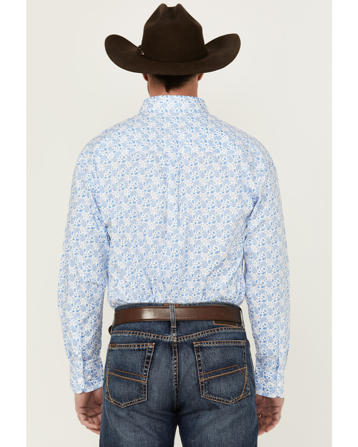 Image #4 - George Strait By Wrangler Men's Paisley Print Long Sleeve Button-Down Stretch Western Shirt, Blue, hi-res