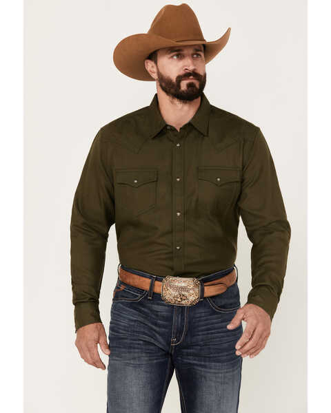 Cody James Men's Wooly Mammoth Solid Long Sleeve Snap Western Shirt, Olive, hi-res
