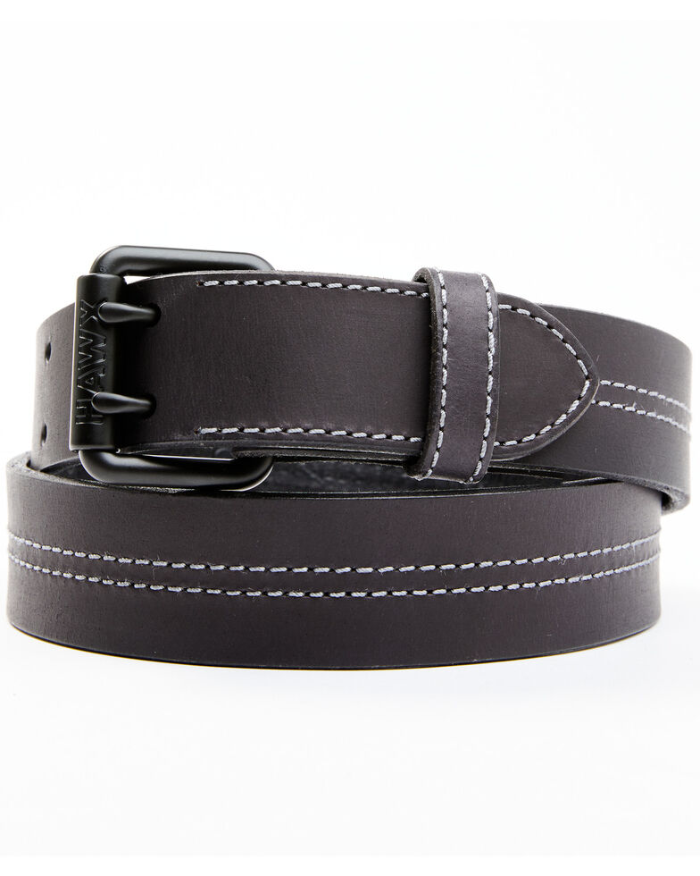 Hawx Men's Leather Double Prong Belt, Black, hi-res