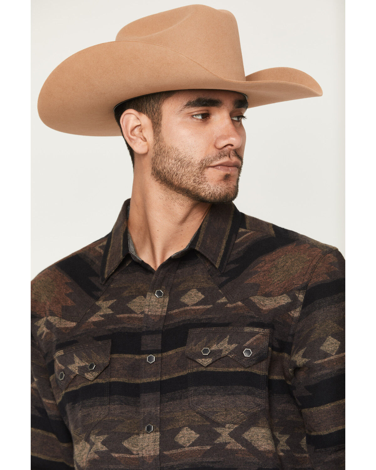 Image #2 - Moonshine Spirit Men's Denver Tonal Southwestern Print Long Sleeve Snap Flannel Shirt, Brown, hi-res