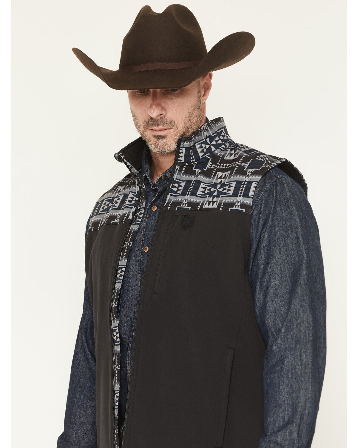 Image #2 - RANK 45&reg; Men's Cheneka Colorblock Southwestern Softshell Vest - Tall, Black, hi-res
