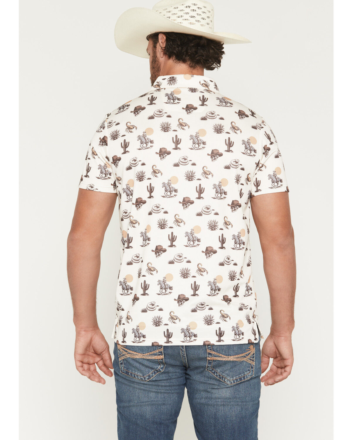 Image #4 - Rock & Roll Denim Men's Conversational Print Short Sleeve Stretch Polo, Natural, hi-res