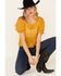 Image #1 - Very J Women's Mustard Circle Crochet Short Sleeve Crop Top, Mustard, hi-res